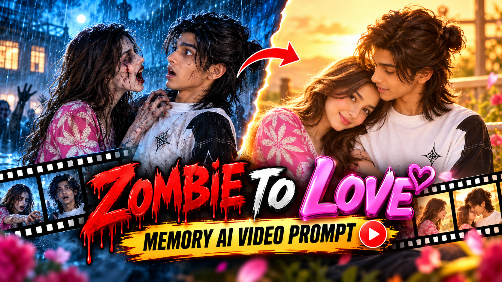 Zombie to Love Story Memory AI Video Editing Prompt